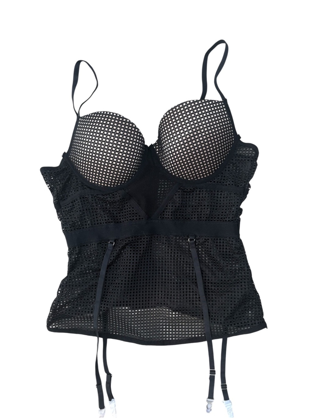 NWT Frederick’s of Hollywood Mesh Bustier Top Garter Straps Goth Cyber Lingerie